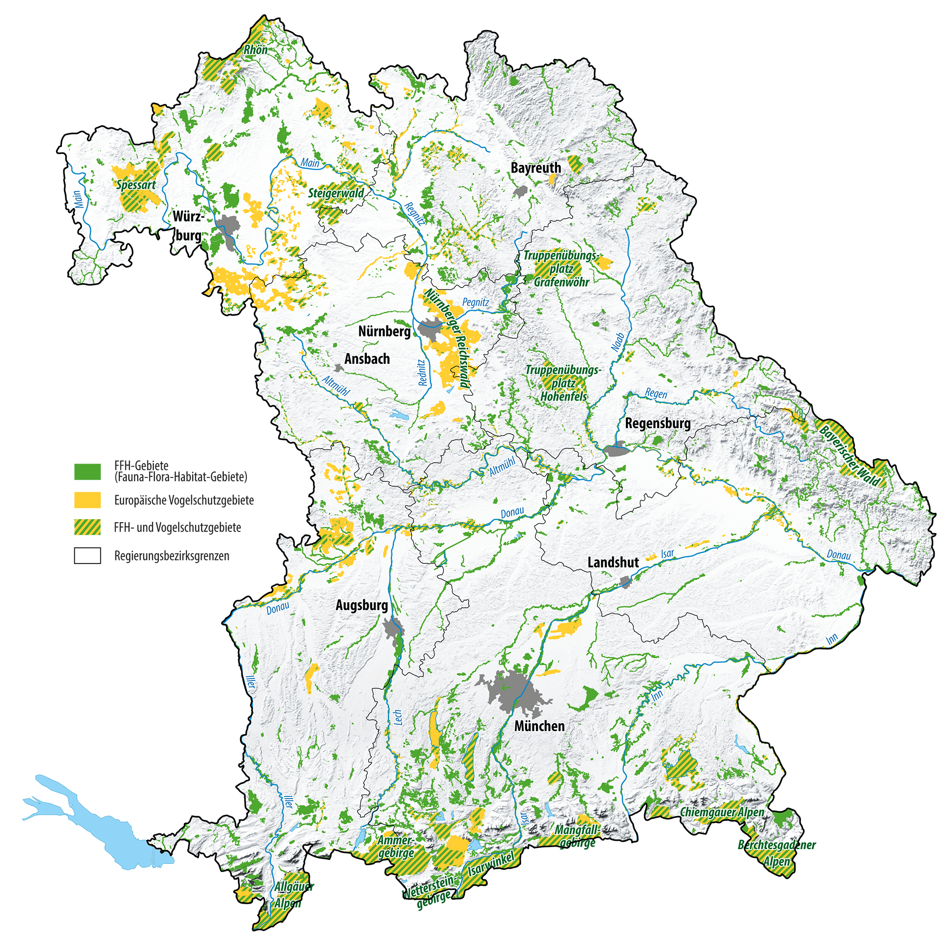 Karte: Natura 2000-Netzwerk in Bayern